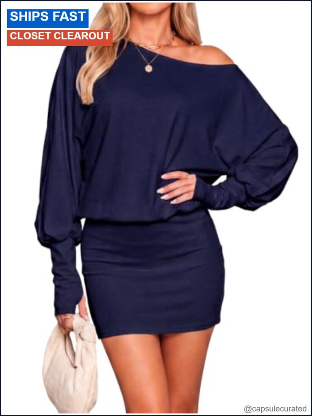 Off The Shoulder Long Sleeve Oversized Bodycon Mini Dress